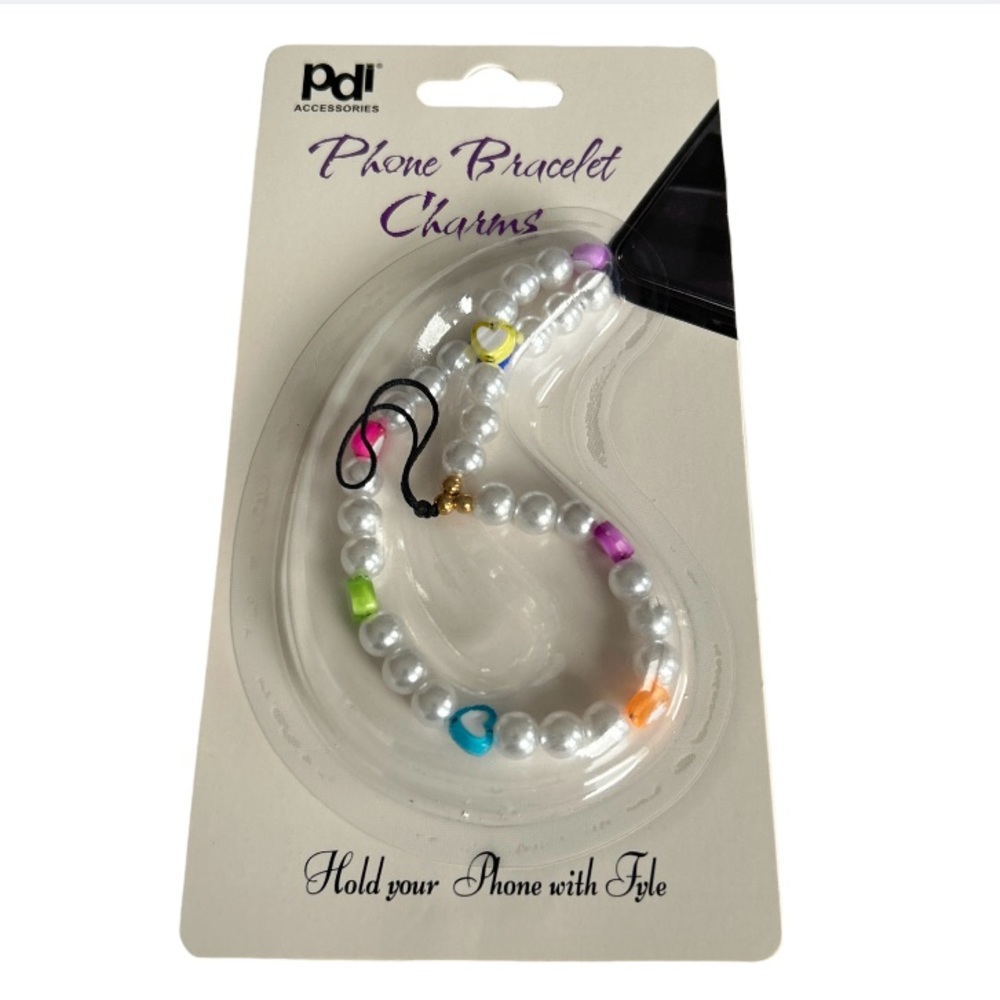 🌻4/$20 Phone Bracelet Charms White Faux Pearl And Heart Shaped Beads New Package